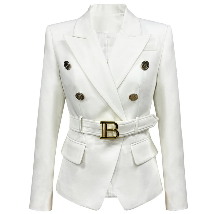Women Double-breasted cotton blazer with buckle