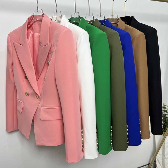 Women Double Breasted Gold Button Blazer