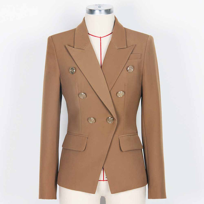 Women Double Breasted Gold Button Blazer