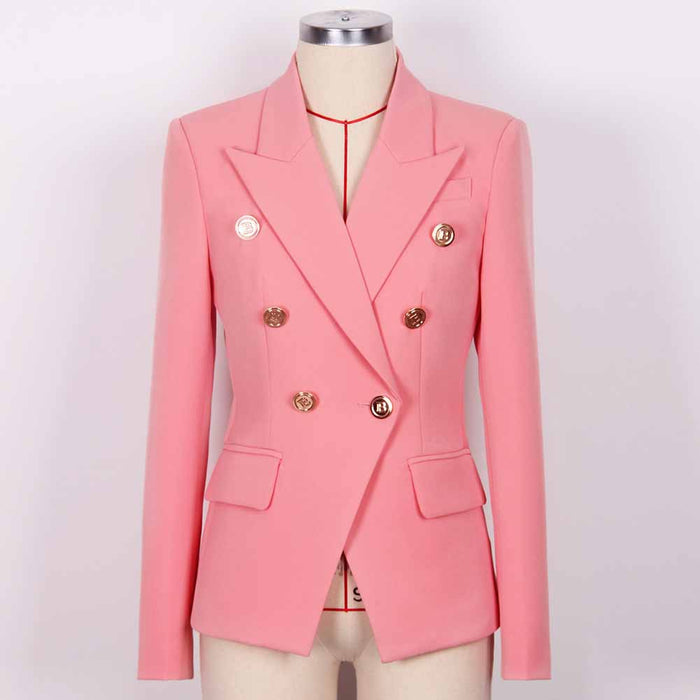 Women Double Breasted Gold Button Blazer