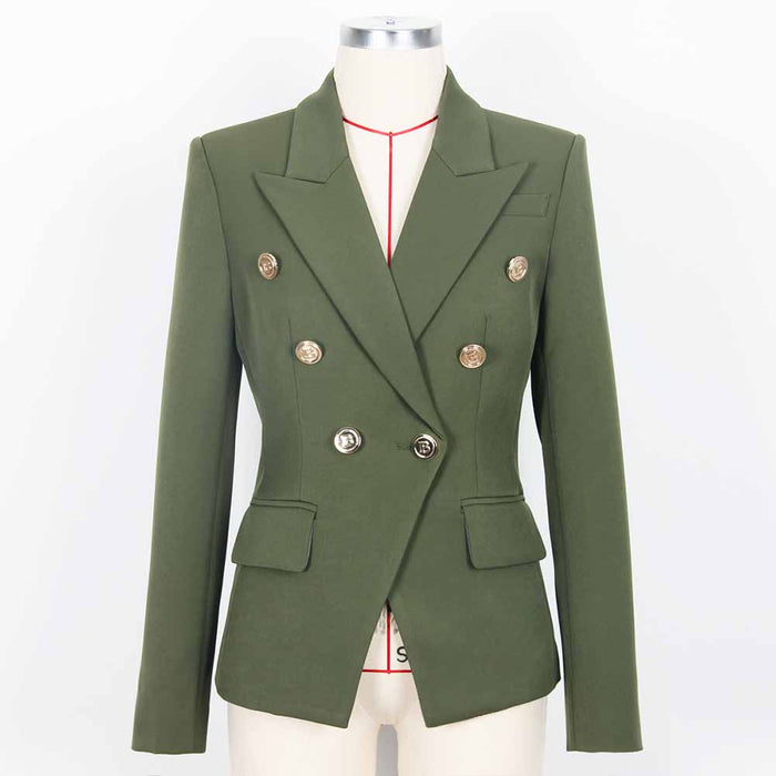 Women Double Breasted Gold Button Blazer