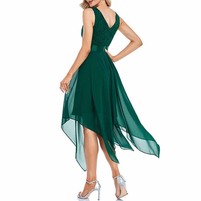 Women Double V Neck Ruched Waist A Line Cocktail Party Dress