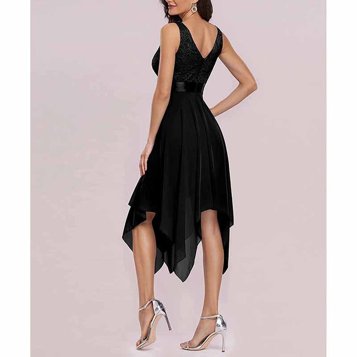 Women Double V Neck Ruched Waist A Line Cocktail Party Dress