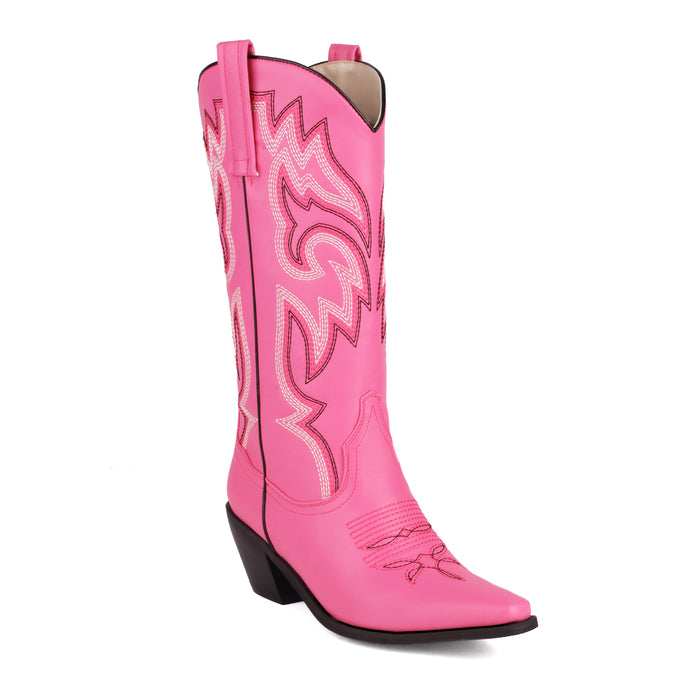 Women Embroidered Boots Country Cowgirl Chunky Heel Boots