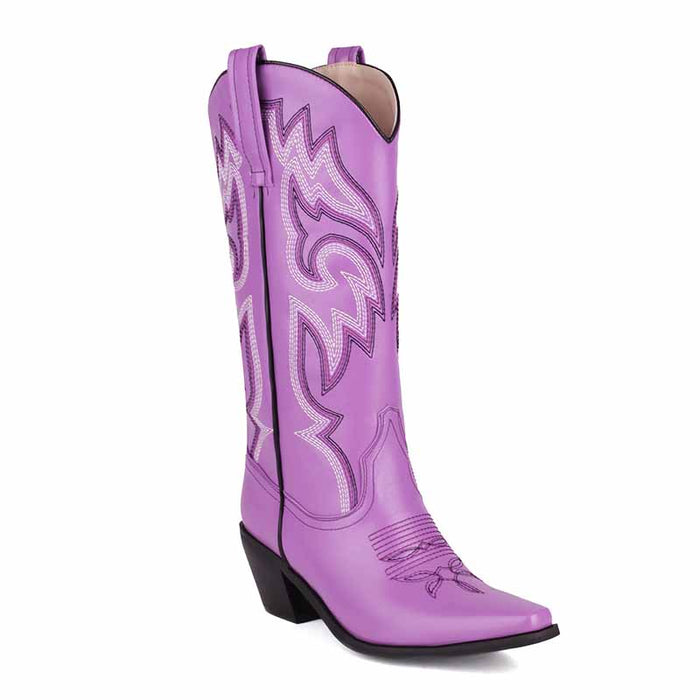 Women Embroidered Boots Country Cowgirl Chunky Heel Boots