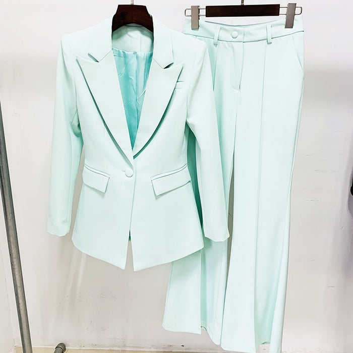 Women Fashion Pants Suit Blazer + Flare Trousers Two Piece Pantsuits