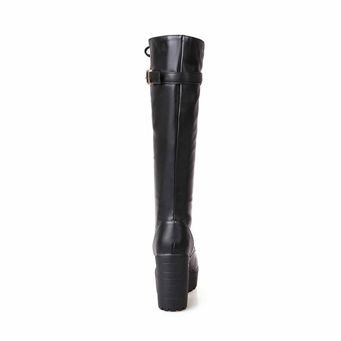 Women Fashion Platform Block Heels Knee High Boots