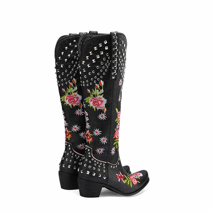 Women Floral Fantasy Cowgirl Embroidery Boots