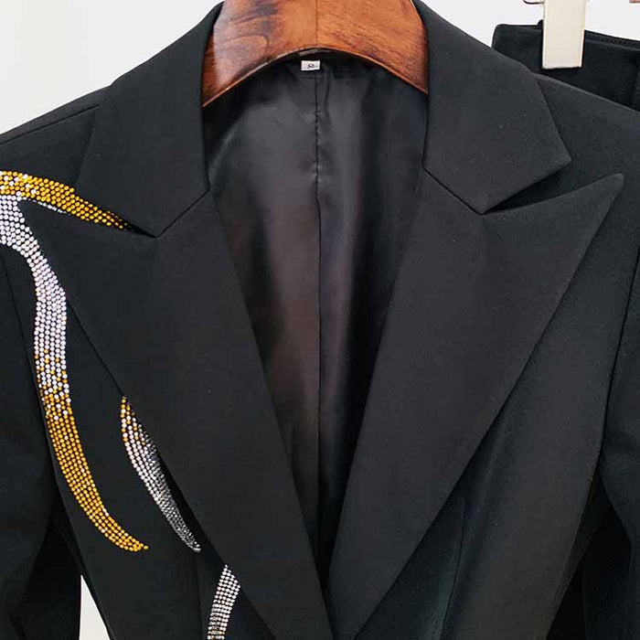 Women Formal Pantsuits With Belt hot drilling Flare Bottoms Two Pieces Pants Set