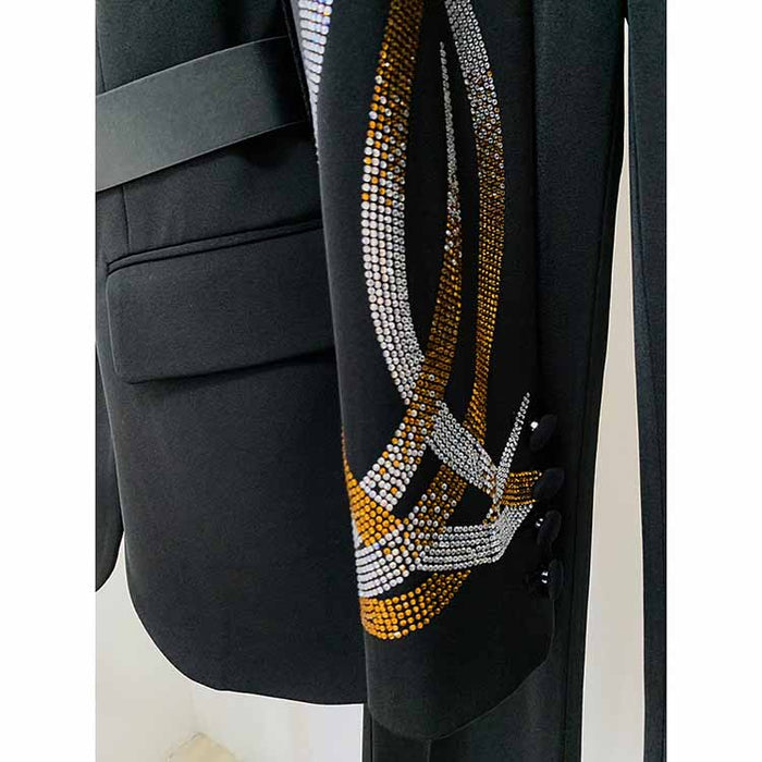 Women Formal Pantsuits With Belt hot drilling Flare Bottoms Two Pieces Pants Set