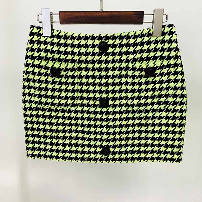 Women Green Houndstooth Wool Skirt Suit