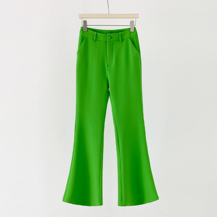 Women Green Pantsuit fitted Blazer + Mid-High Rise Flare Trousers Suit Pantsuit