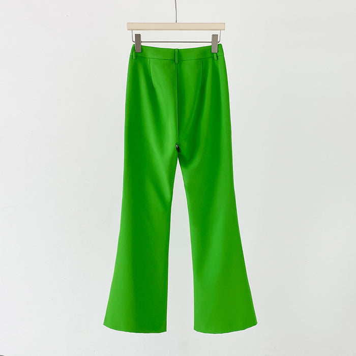 Women Green Pantsuit fitted Blazer + Mid-High Rise Flare Trousers Suit Pantsuit