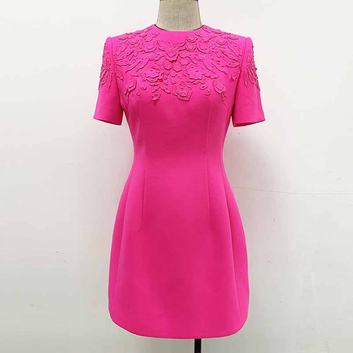 Women Hand Made 3D Flowers Mini Dress Hot Pink Wedding Dress