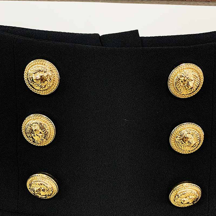 Women Hight Waisted Formal Pants Gold-tone Buttons Flare Trousers