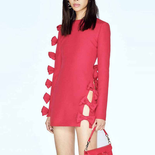 Women Hollow out Bowknot Mini Dress Hot Pink / Black , Formal Dress, Wedding Dress