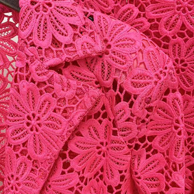 Women Hot Pink Lace One Button Suit Fitted Blazer + Lined Pencil Trousers Pants Suit / Wedding Suit / Party Set