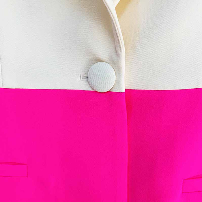 Women Hot Pink Light Beige Blazer + Flare Trousers Suit