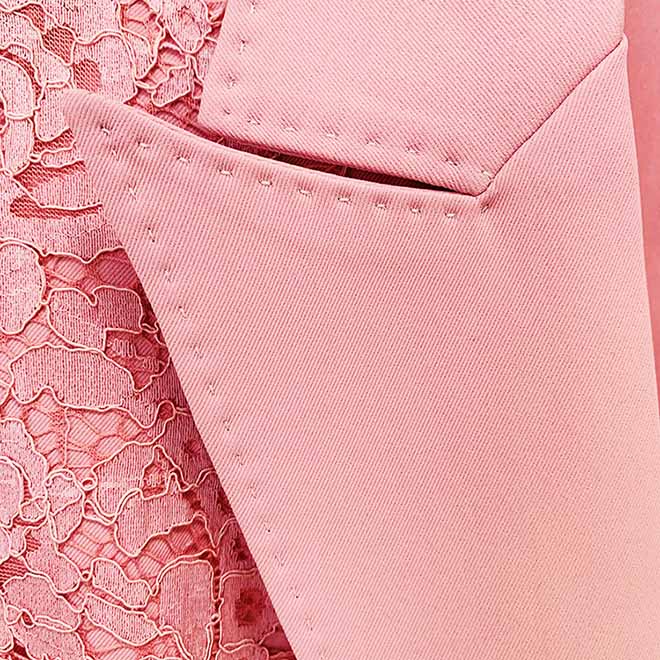 Women Hot Pink Light Pink Pantsuit Lace High Waist Fitted Blazer + Flare Trousers Pants Suit / Wedding Suit