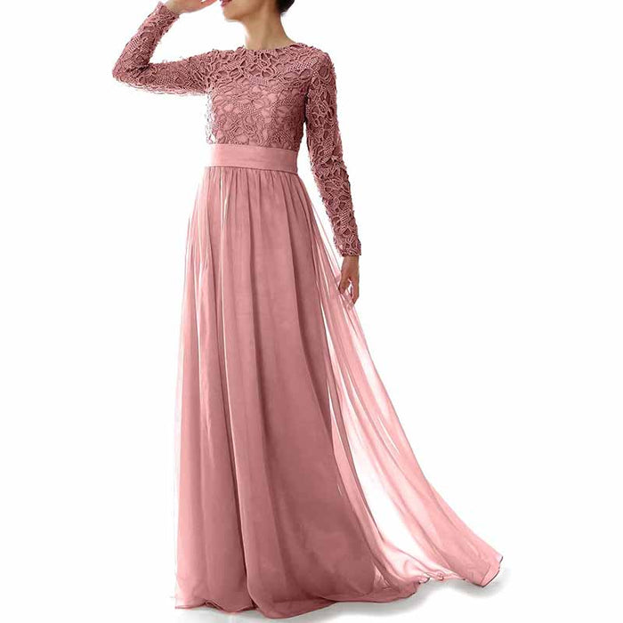 Women Lace Bridesmaid Dress Formal Party Evening Gown Long Sleeve Mother of Bride Dress