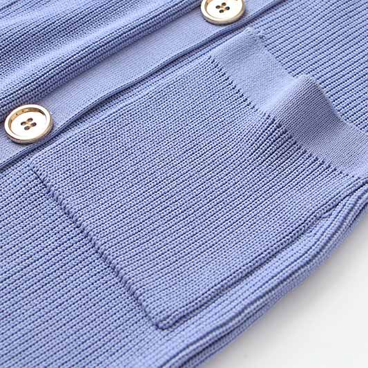Women Lavender Button-up Knitted Minidress V Neck Mini ribbed-knit Dress