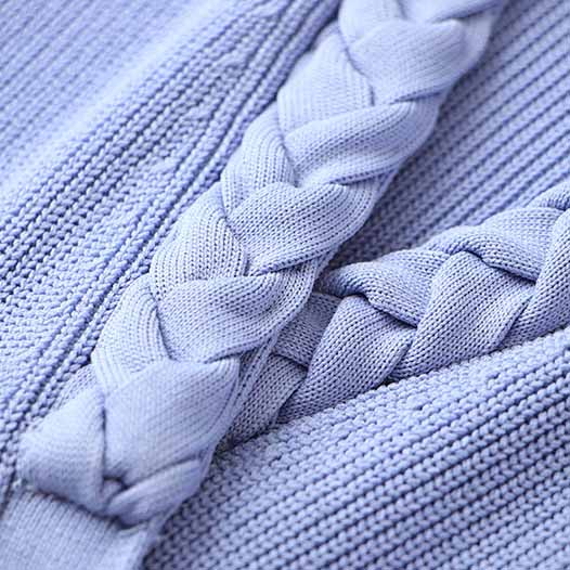 Women Lavender Button-up Knitted Minidress V Neck Mini ribbed-knit Dress