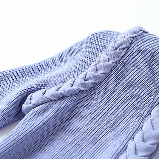 Women Lavender Button-up Knitted Minidress V Neck Mini ribbed-knit Dress