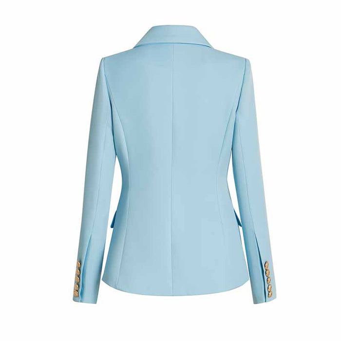 Women Light Blue Double Breasted Blazer Gold Buttons Jacket