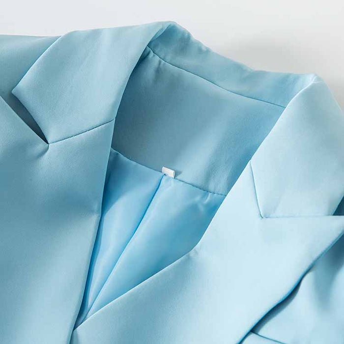 Women Light Blue Double Breasted Blazer Gold Buttons Jacket