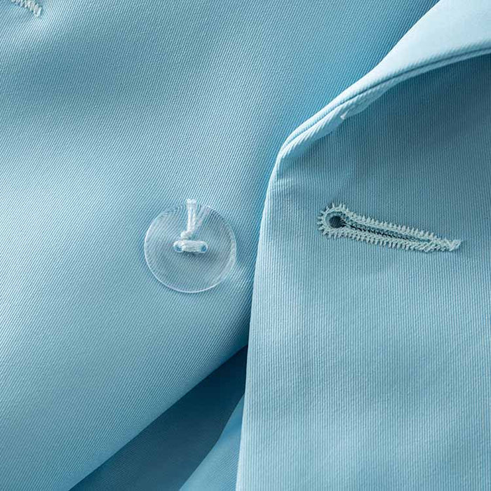 Women Light Blue Double Breasted Blazer Gold Buttons Jacket