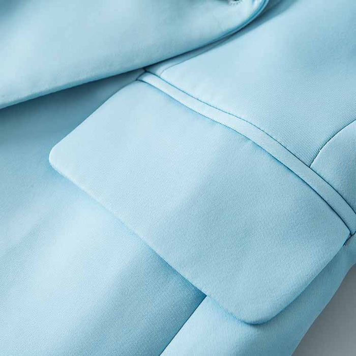 Women Light Blue Double Breasted Blazer Gold Buttons Jacket