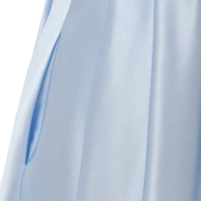 Women Long Prom Dress Satin A-Line with Beaded Belt Formal Evening Gown