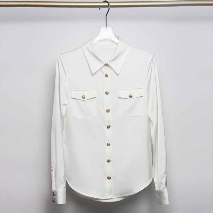 Women Long Sleeve Soft Shirt Casual Satin Blouse Loose Shirt