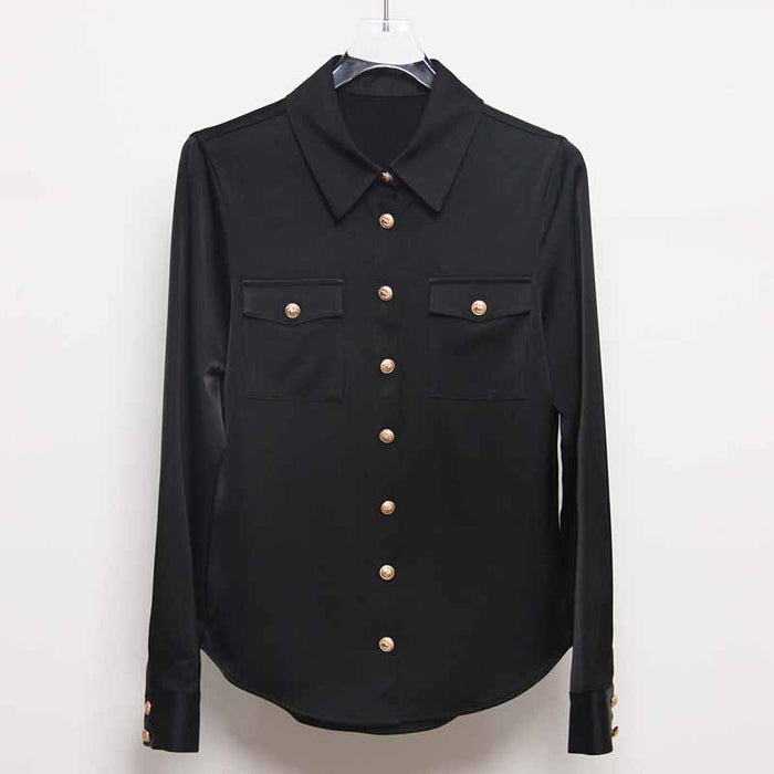 Women Long Sleeve Soft Shirt Casual Satin Blouse Loose Shirt
