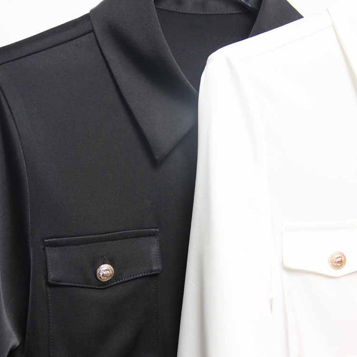Women Long Sleeve Soft Shirt Casual Satin Blouse Loose Shirt