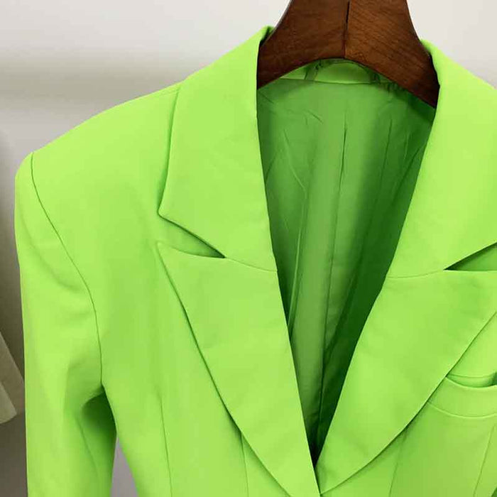 Women Loose Fit Neon Green Blazer Luxury One Button Coat