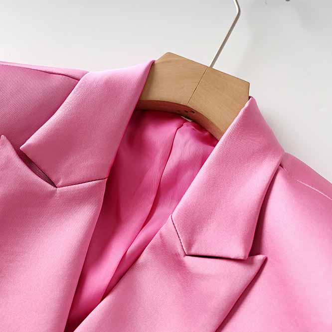 Women Loose Pink Set fit Blazer + Bra + Mini Skirt 3 Pieces Suit