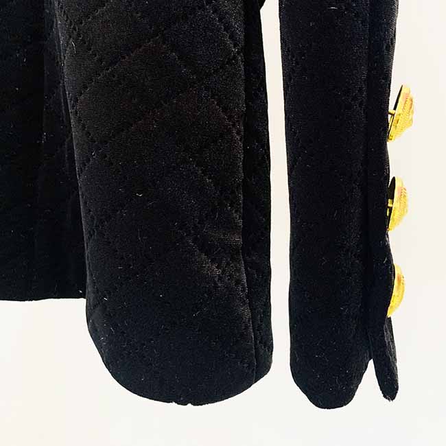 Women Luxury Golden Lion Buttons Velvet Quilted Jacket Fitted Blazer