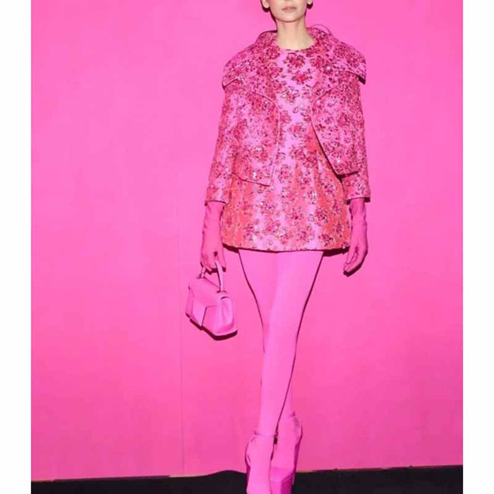 Women Luxury Hand Made 3D Flowers Embroidery Short Mini Dress Hot Pink
