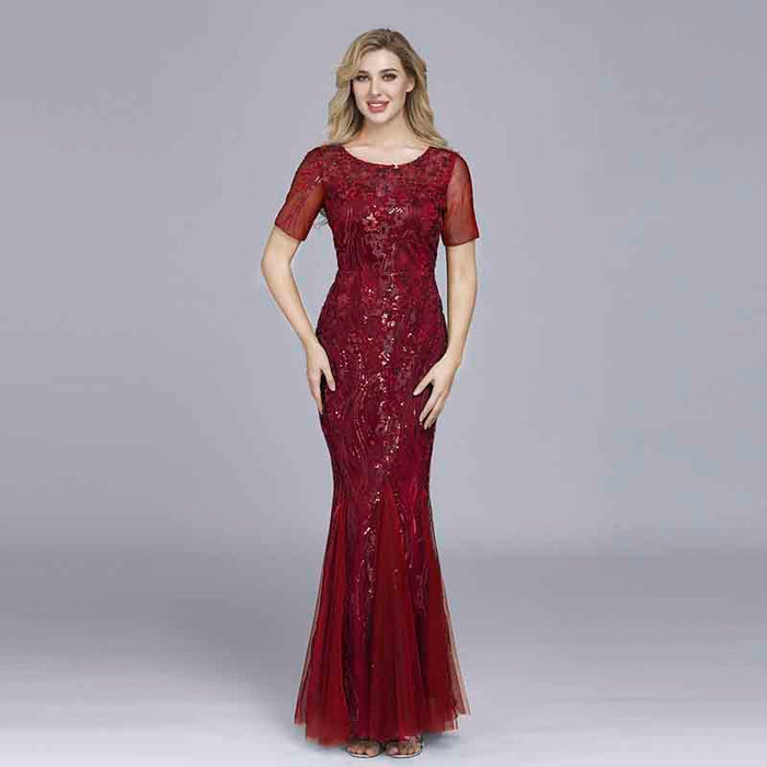 Women Maxi Sequin Bridesmaid Prom Dresses O Neck Half sleeve Party Dress