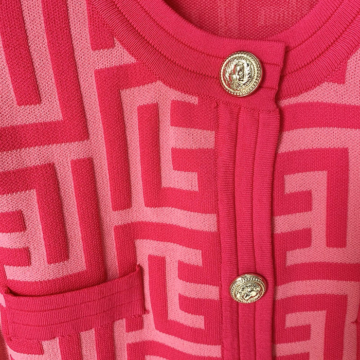 Women Maze Cardigan Suit + Trousers Two Piece Pink Sweater Suit