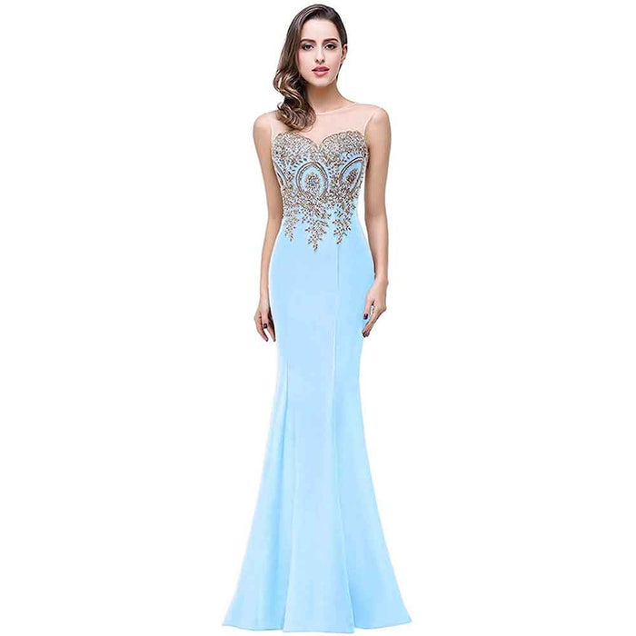 Women Mermaid Evening Dress Long Formal Lace Appliques Prom Dress