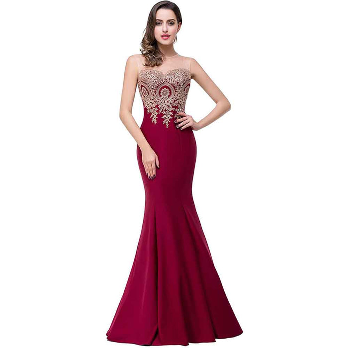Women Mermaid Evening Dress Long Formal Lace Appliques Prom Dress