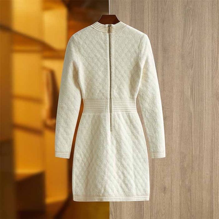 Women mini bodycon dress with sleeves round neck wrap knitted dress