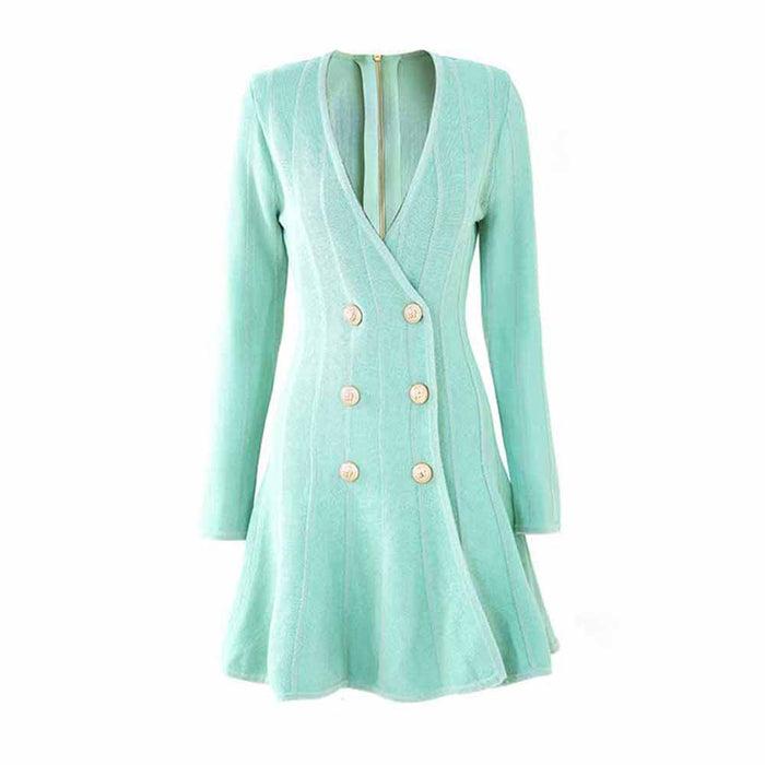 Women mini bodycon dress with sleeves v neck wrap knitted dress