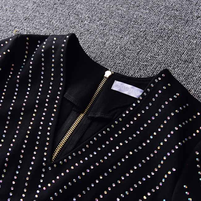 Women Mini Sequin V Neck Long Sleeve Party Dress Heavy industry Body-con Dress