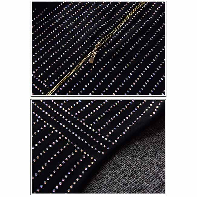 Women Mini Sequin V Neck Long Sleeve Party Dress Heavy industry Body-con Dress