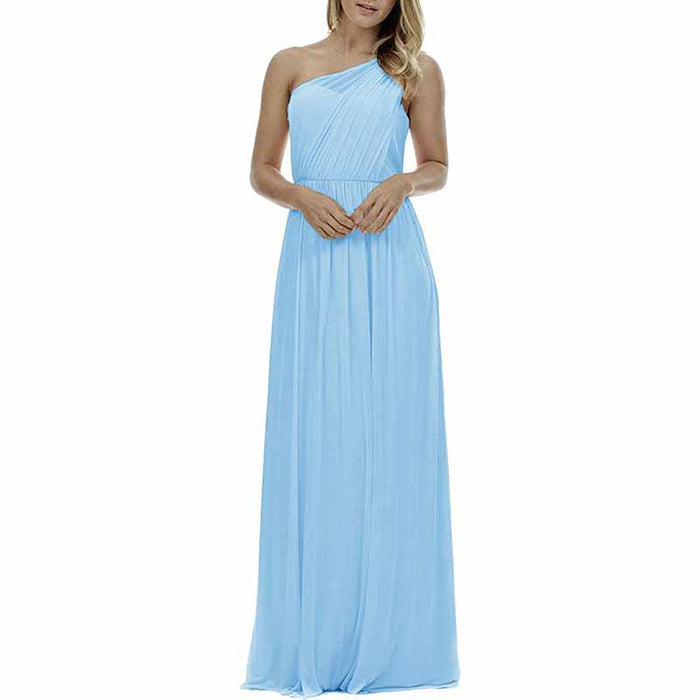 Women One Shoulder Bridesmaid Dresses Long Aline Chiffon Prom Evening Gown