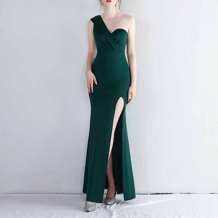 Women One Shoulder Long Formal Dresses Sleeveless Wedding Guest Slit Maxi Dress