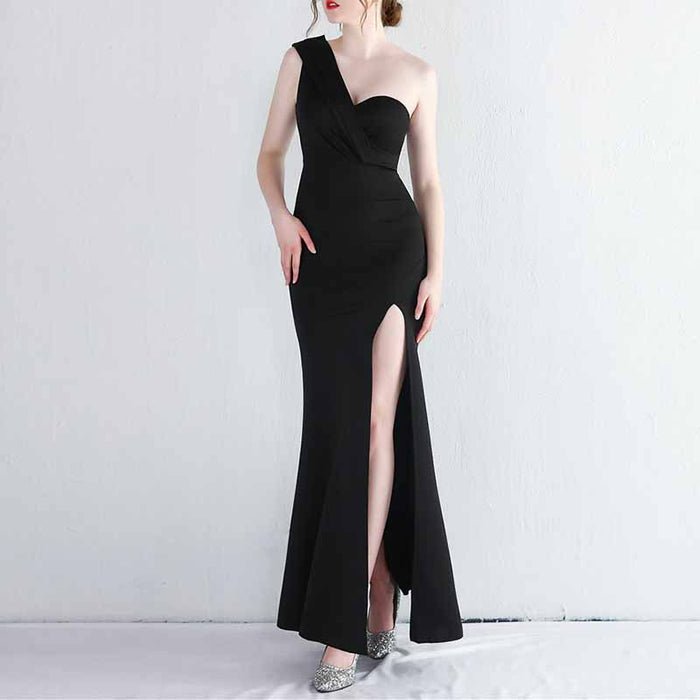 Women One Shoulder Long Formal Dresses Sleeveless Wedding Guest Slit Maxi Dress